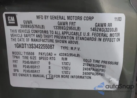 2004 GMC Envoy Slt z USA, uszkodzony, nr VIN 1GKDT13S342255087